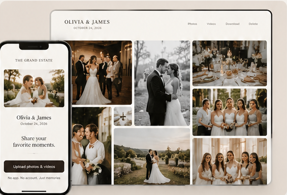 Gallery on a laptop and the guest upload page on a phone